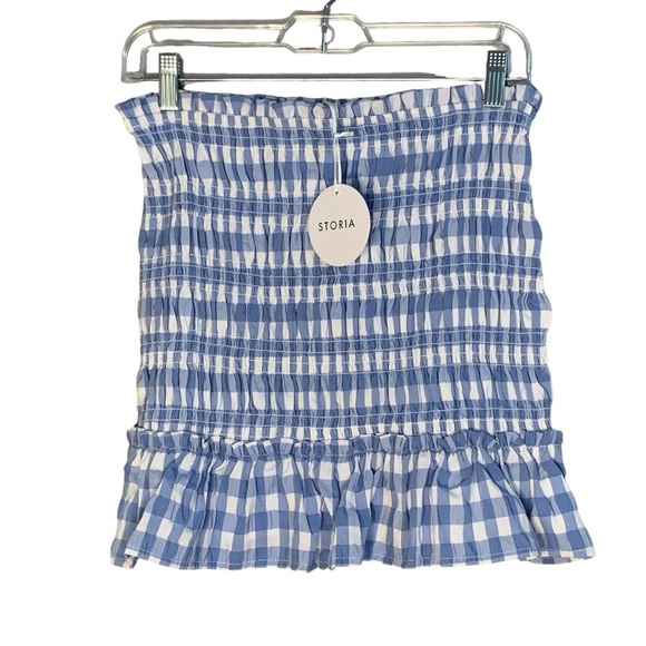 STORIA light blue checked gingham smocked skirt with ruffle hem. Size M‎ - Picture 2 of 9